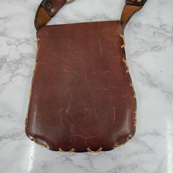 Vintage Hand Tooled & Painted Flowers Leather Hippie Woodstock Purse 70s - Picture 5 of 16